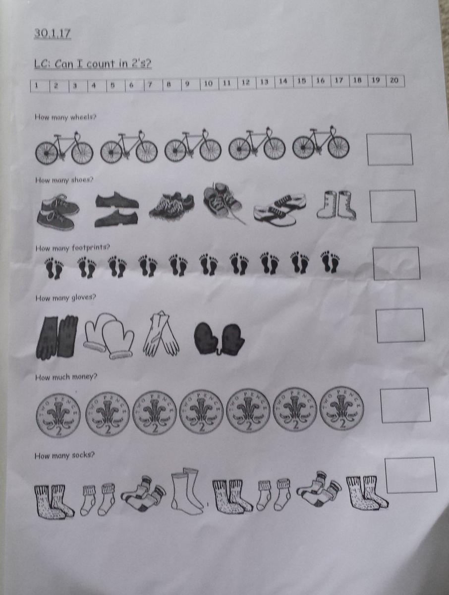 Worksheet about counting in 2's