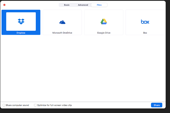 Screenshot showing Dropbox highlighted