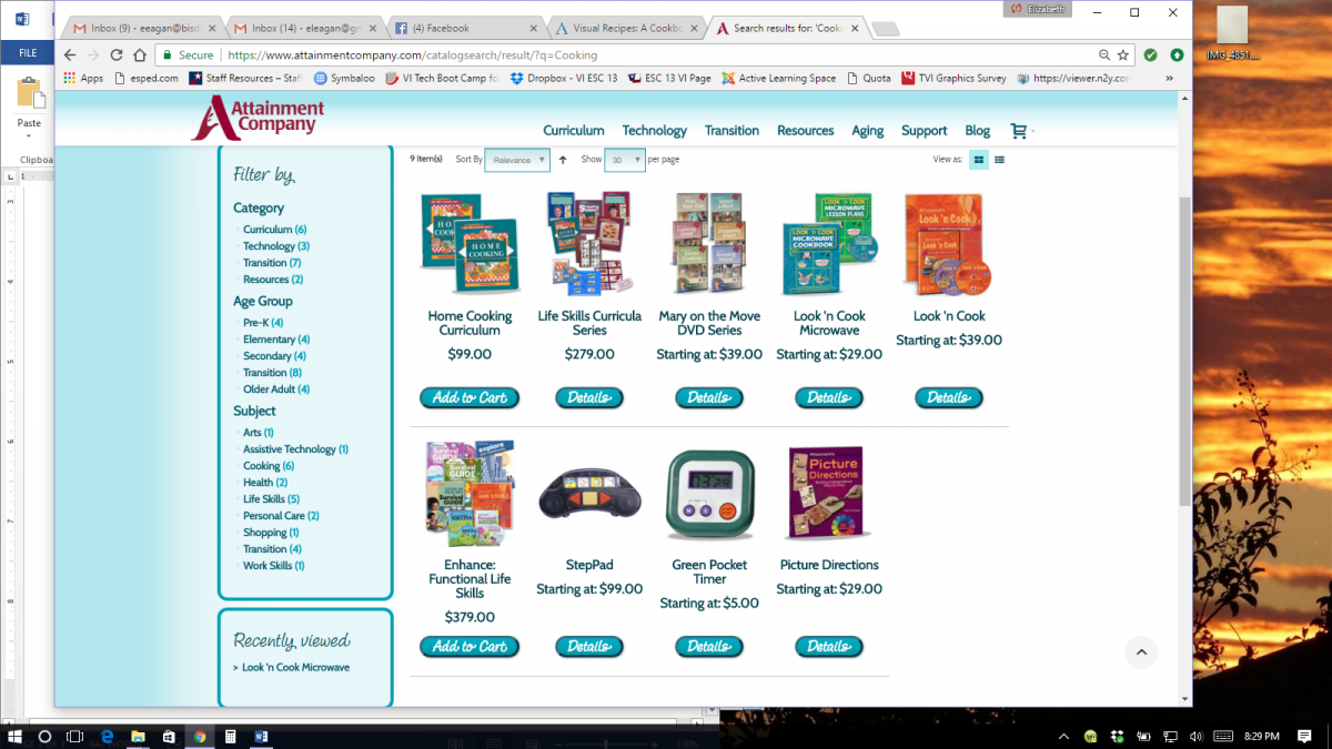 screen shot of website showing the available books