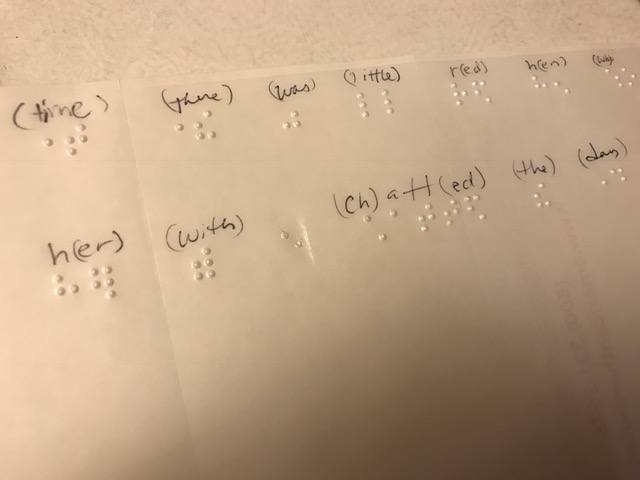 Vocabulary with braille contractions