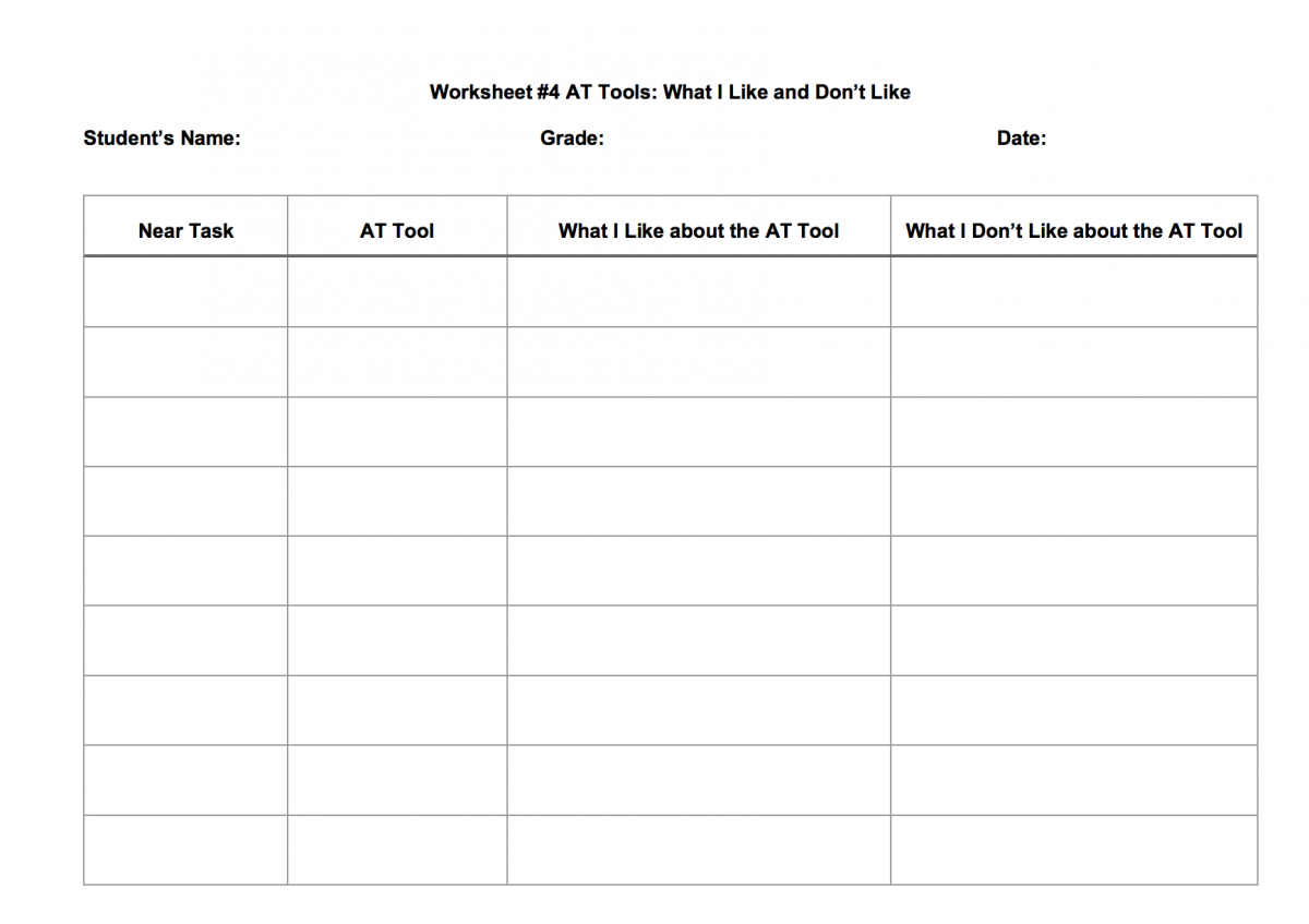 Worksheet #4 AT Tools:  What I Like and Don't Like