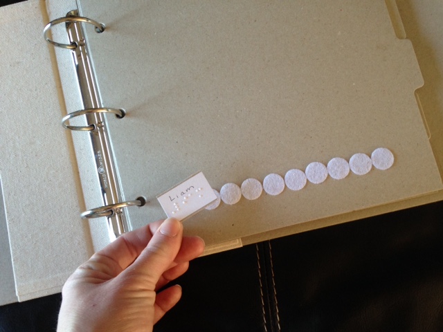 Velcro strips at the bottom of the page Velcro dots on bottom of blank page