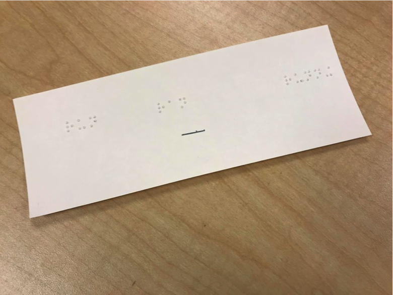 Card with staple and braille text