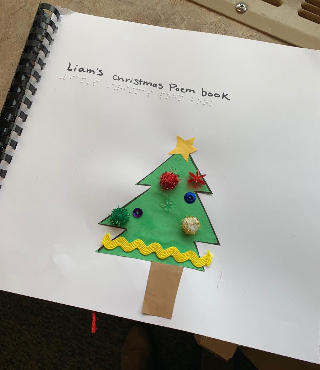 Cover of Christmas Poem book with tactile Christmas tree