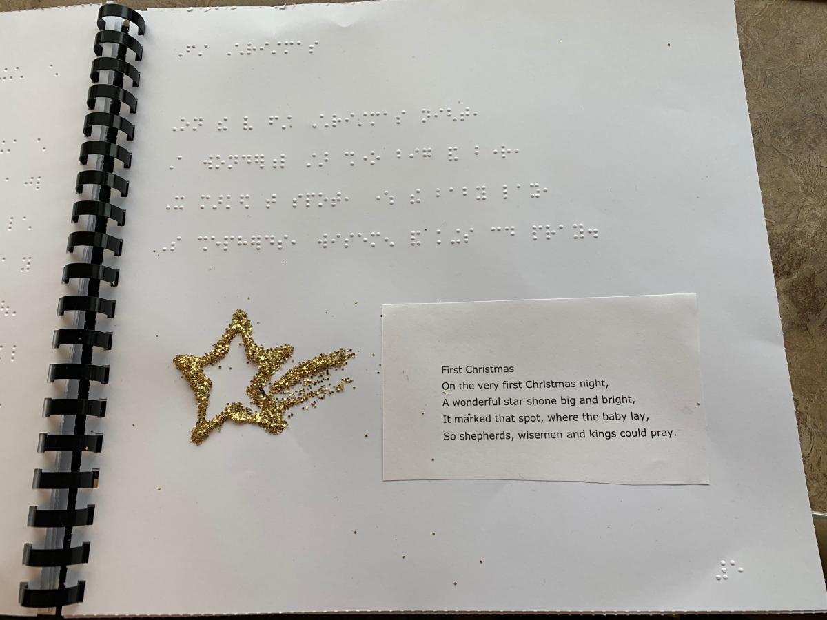Christmas poem with tactile graphic of a star