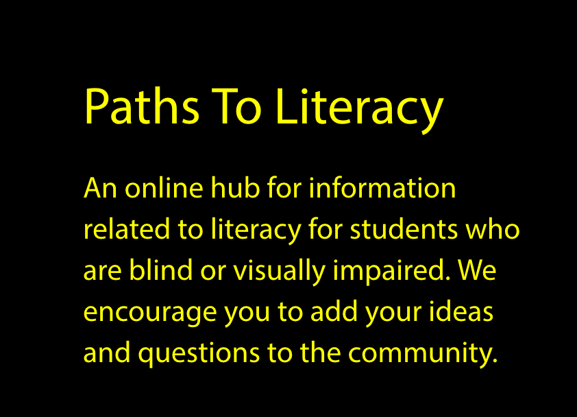 Paths to Literacy in canary yellow on black background