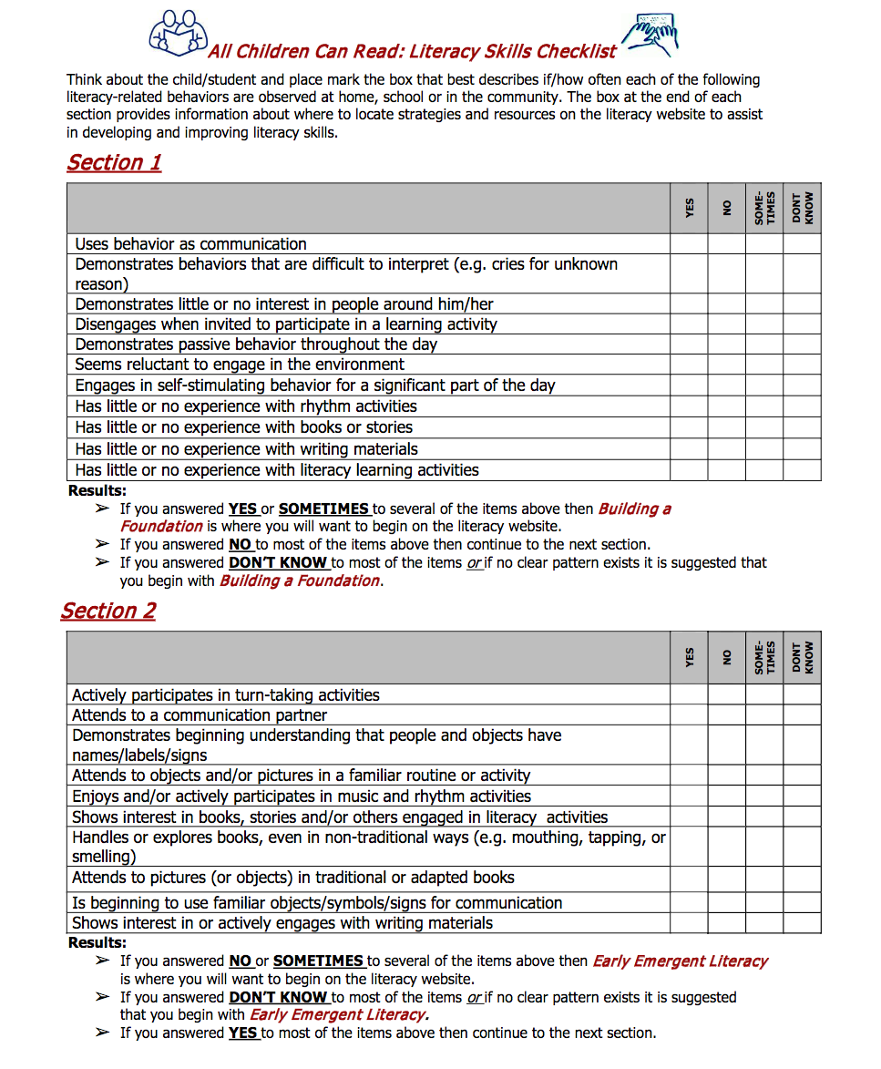 Literacy skills checklist