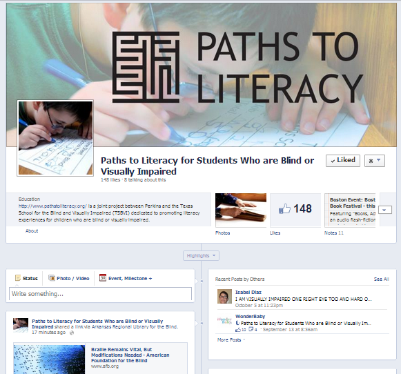 Screenshot of Paths to Literacy Facebook page