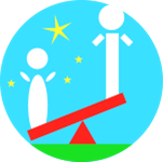 Image of two people standing on a see saw or teeter totter