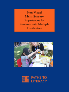 Title: Non-visual multi-sensory experiences for students with multiple disabilities with a picture of a student making orange juice. 