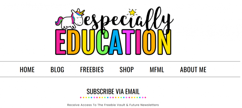 Especially Education home page with a unicorn with its title