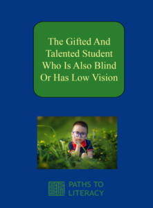 The gifted and talented student who is also blind or has low vision title with a picture of a little boy sitting in a grassy field thinking. 