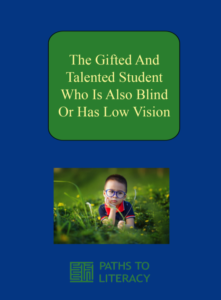 The gifted and talented student who is also blind or has low vision title with a picture of a little boy sitting in a grassy field thinking.