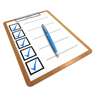 Illustration of a clipboard with a checklist on it and a pen.