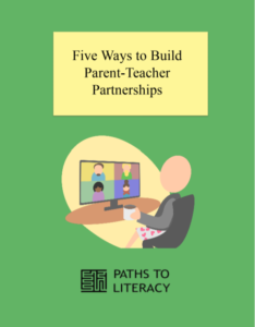 Five Ways to Build Parent-Teacher Partnerships title with an illustration of a virtual team meeting.