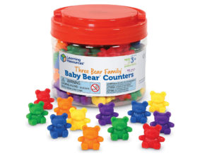 A container of plastic bear counters. 