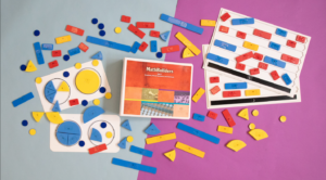Fractions kit through APH that has plastic circle pieces to represent fractions and bar fractions.