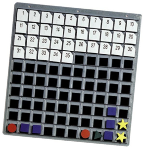 APH hundreds board that has velcro to allow the user to put the numbers on and off in both print and braille. 