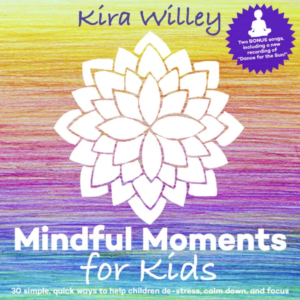 Kira Willey cover for her Mindful Moments for Kids downloads with a artistic lotus flower design.