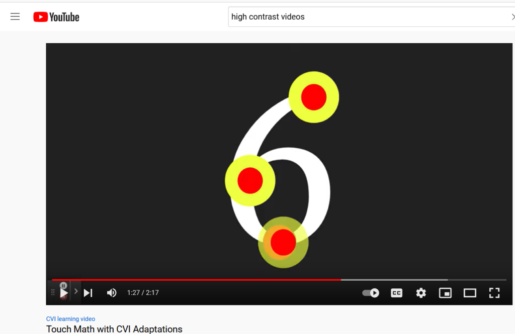 Screen shot of a YouTube video showing the number 6 with touch math concepts