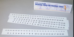 APH number line from 0 to 20 in print and braille that can stick-on a desktop