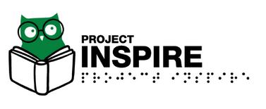 Project Inspire logo with title in print and braille with an illustrated owl reading a book.