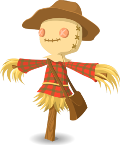 Illustration of a scarecrov. 
