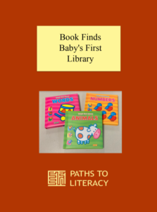 Book Finds Baby's First Library title with three books including words, numbers, and animals.