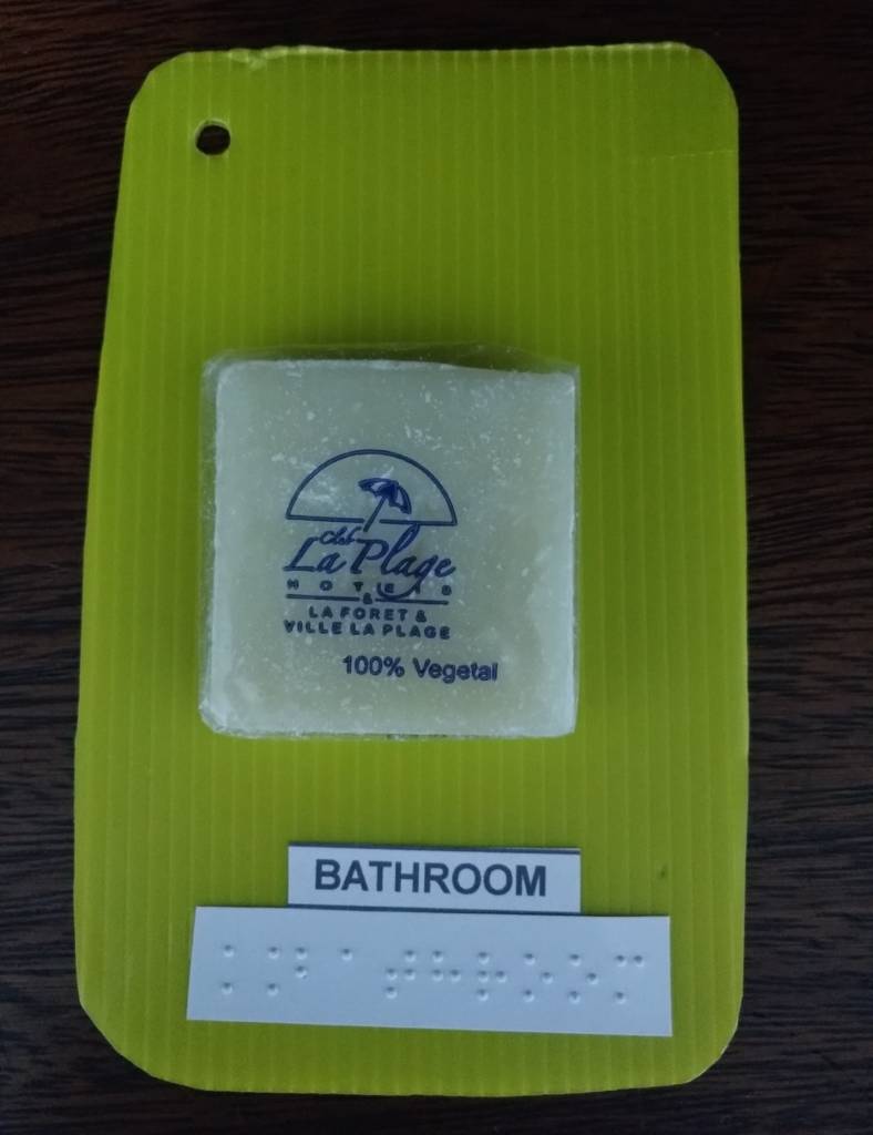 Card for bathroom with a soap as an object identification.
