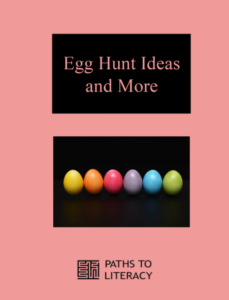 Egg Hunt Ideas and More title with a picture of colored easter eggs.