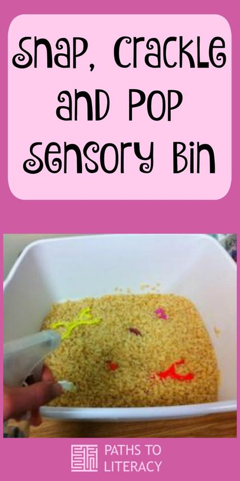 Collage of snap, crackle and pop sensory bin