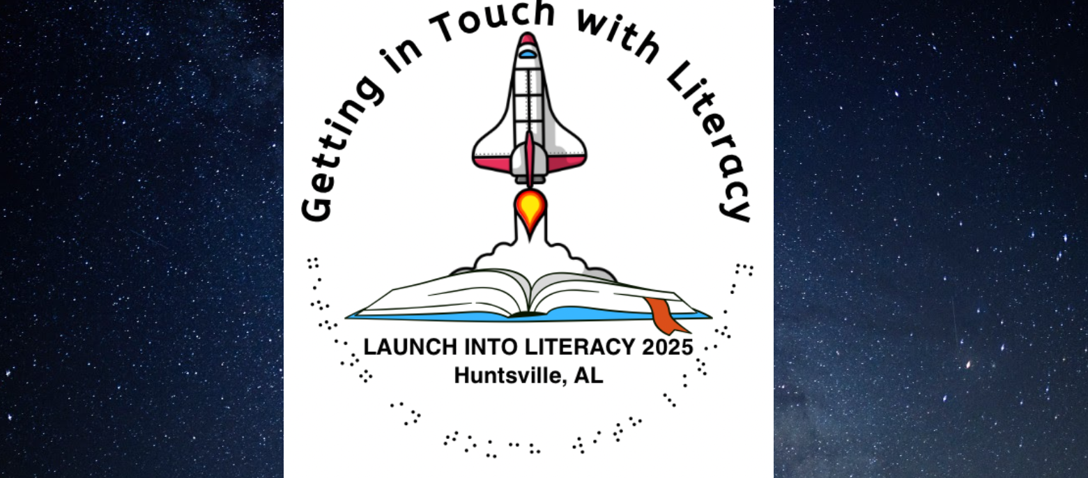 GITWL2025 logo, Launch into Literacy in Huntsville, AL with a rocket coming out of a book