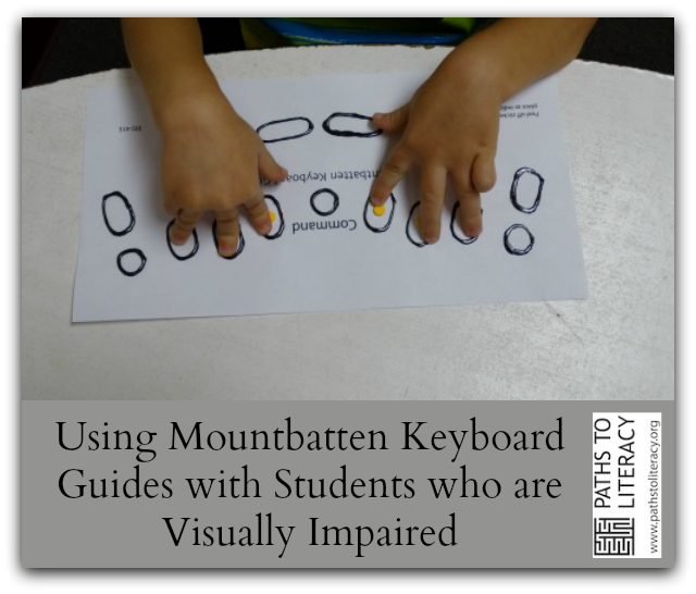 Collage of using Mountbatten Keyboard Guides with Students Who Are Visually Impaired