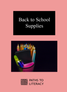 back to school supplies title with a photo of a pencil holders.