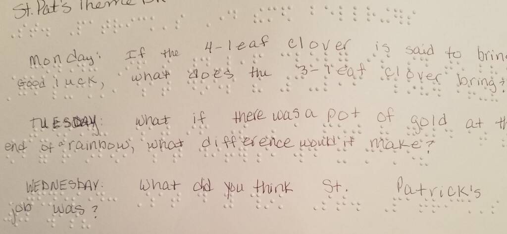 Questions in braille with interlining