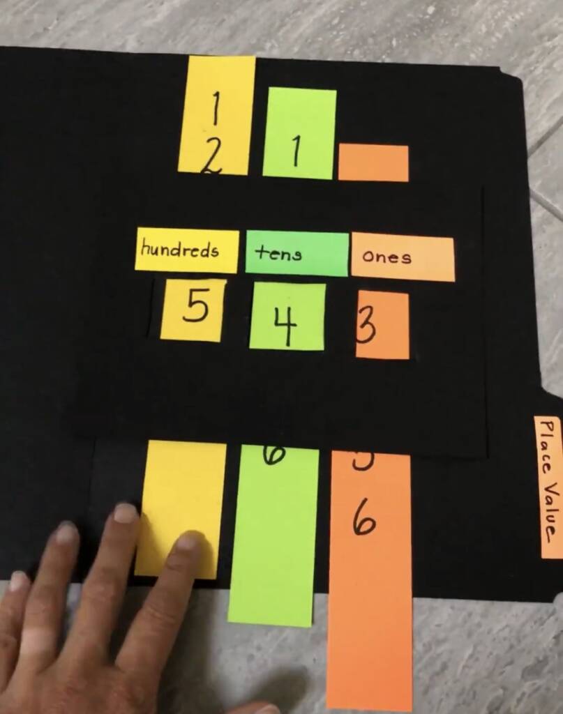 place value for hundreds, tens, and ones file folder game