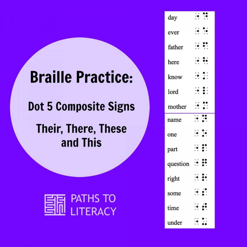 Collage of braille practice dot 5 composite signs