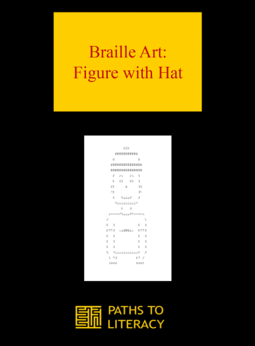 Braille Art: figure with a hat title with a photo of the design.