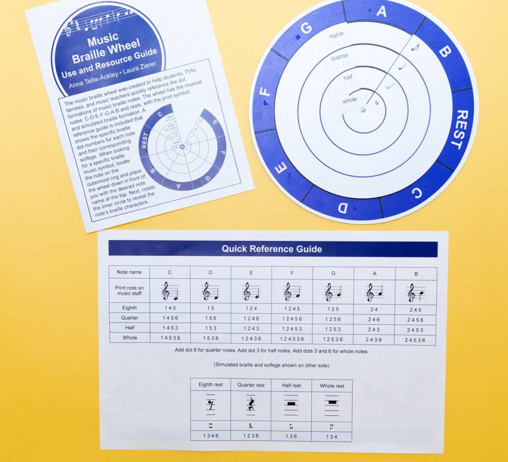 Music braille wheel with the user guide and quick reference sheet