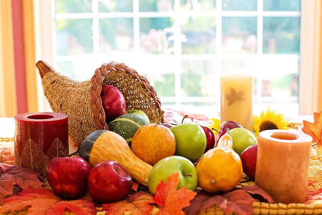 A cornucopia overflowing with fruits and vegetables