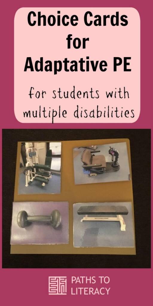 Collage of choice cards for adaptive PE for students with multiple disabilities