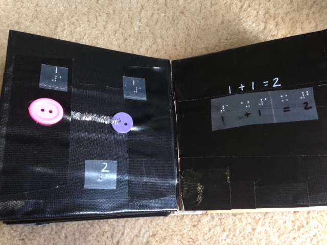 Pages from Addition Book: Two buttons and 1 + 1 = 2