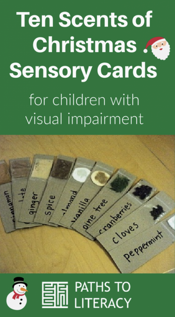 Collage of ten scents of Christmas sensory cards for children with visual impairment