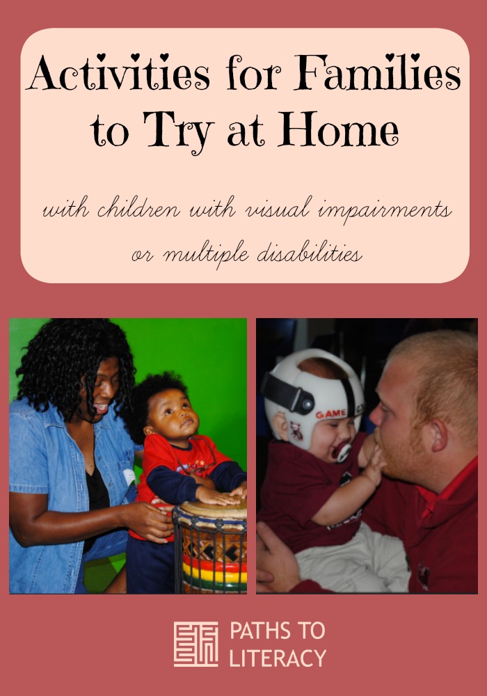 collage of activities for families to try at home with children with visual impairments or multiple disabilities
