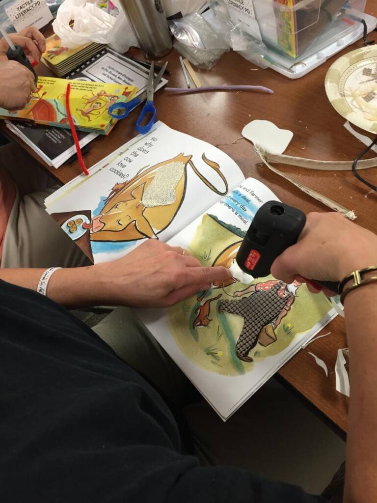 Using hot glue gun to make tactile book