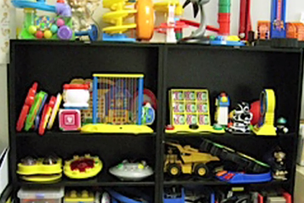 Shelves with many toys