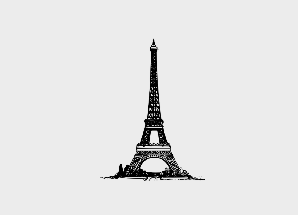 Black and white drawing of Eiffel Tower