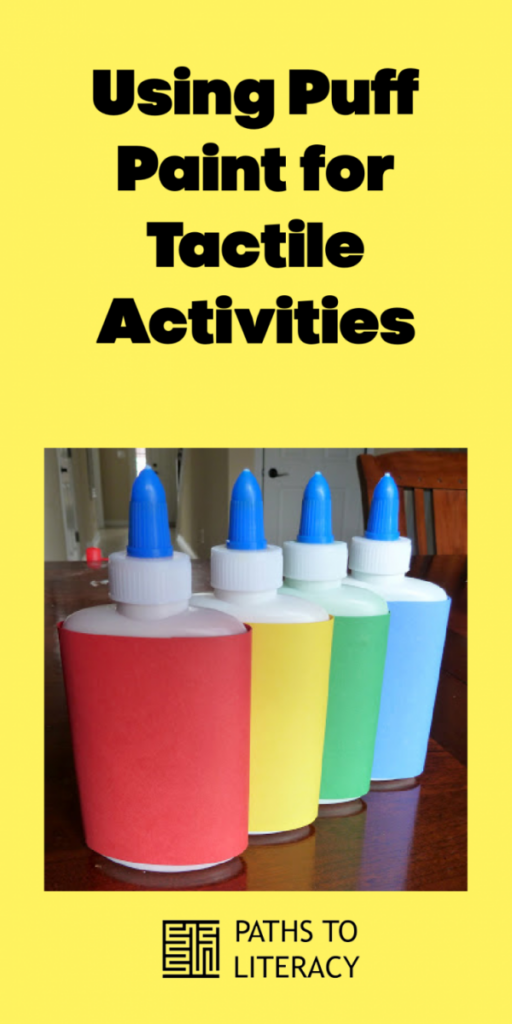 Collage of using puff paint for tactile activities