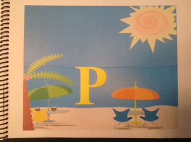 Cover of book with letter "P" in a multi-colored beach scene