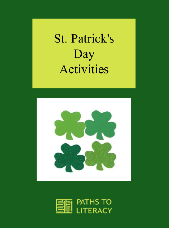 St. Patrick's Day title with a picture of four clover stickers.